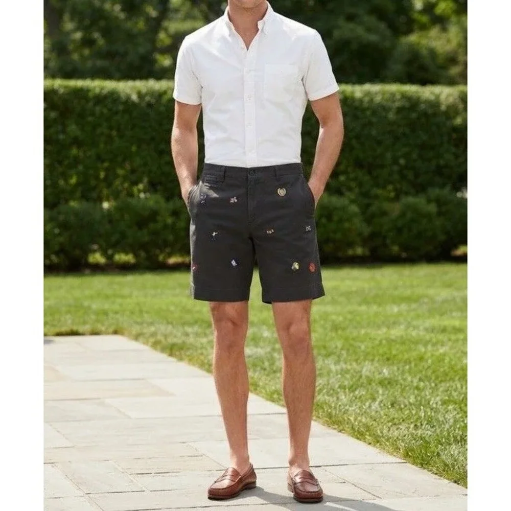 Polo Ralph Lauren Men Shorts Sz 38 Gray Flat Front Embroidered Sports Icons Cool